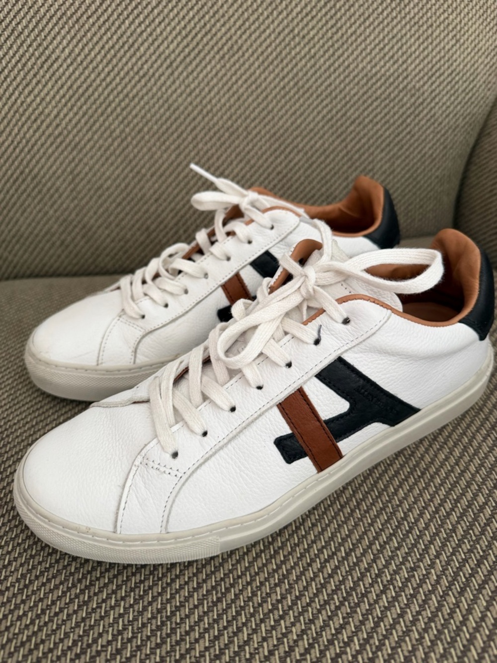 Allen Edmonds White Leather Sneakers with Brown & Black Accents